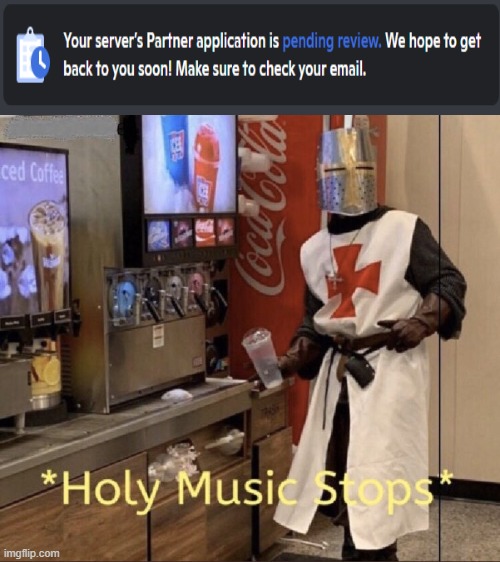 My friend just applied for pogship with discord | image tagged in holy music stops | made w/ Imgflip meme maker