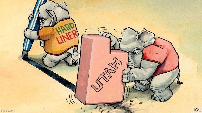 The Utah GOP’s surprising moderation. | image tagged in gop utah vs hard-liners | made w/ Imgflip meme maker