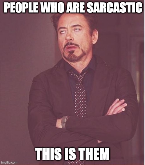 Sarcastic People Be Like | PEOPLE WHO ARE SARCASTIC; THIS IS THEM | image tagged in memes,face you make robert downey jr | made w/ Imgflip meme maker