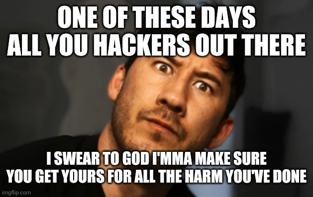 I hope those hackers pay for all the harm they've done | ONE OF THESE DAYS ALL YOU HACKERS OUT THERE; I SWEAR TO GOD I'MMA MAKE SURE YOU GET YOURS FOR ALL THE HARM YOU'VE DONE | image tagged in markiplier,memes,hackers,dank memes,savage,savage memes | made w/ Imgflip meme maker