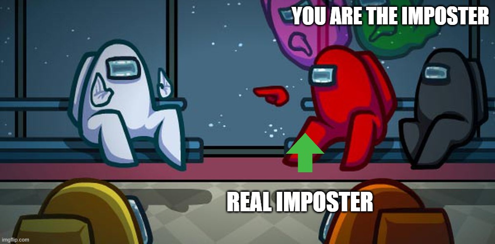 real imposter | YOU ARE THE IMPOSTER; REAL IMPOSTER | image tagged in voting people | made w/ Imgflip meme maker