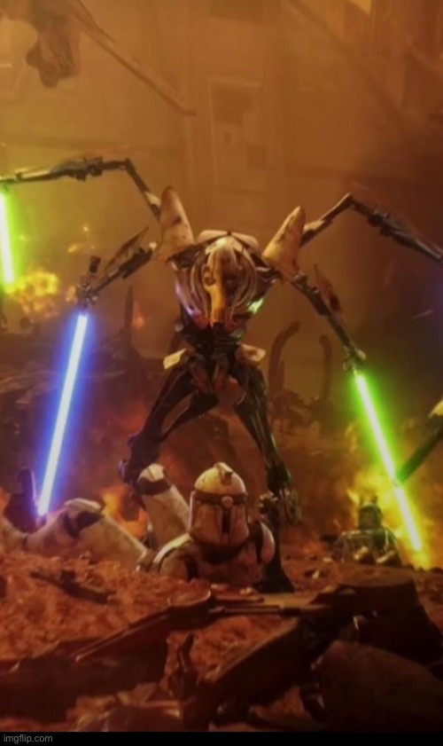 Grievous fighting a clone | image tagged in grievous fighting a clone | made w/ Imgflip meme maker