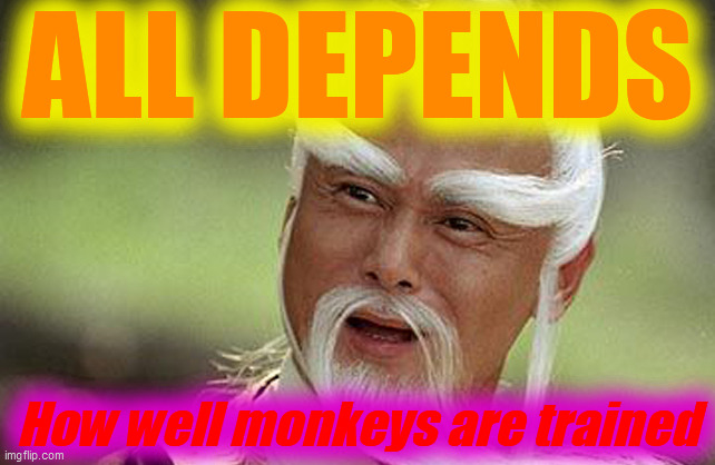 Wise Man Is Impressed | ALL DEPENDS How well monkeys are trained | image tagged in wise man is impressed | made w/ Imgflip meme maker