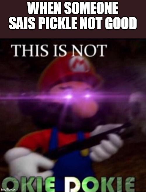 THIS IS NOT O K I E   D O K I E | WHEN SOMEONE SAIS PICKLE NOT GOOD | image tagged in this is not o k i e d o k i e | made w/ Imgflip meme maker