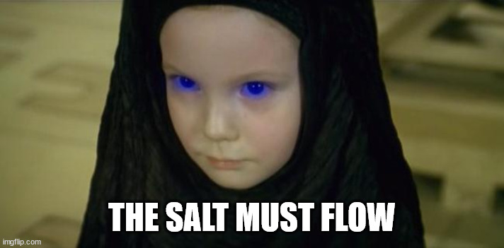 The spice is life | THE SALT MUST FLOW | image tagged in salt,spice,dune | made w/ Imgflip meme maker