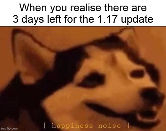 Many people waited for months | When you realise there are 3 days left for the 1.17 update | image tagged in happiness noise,minecraft,memes,update,cave update,funny memes | made w/ Imgflip meme maker