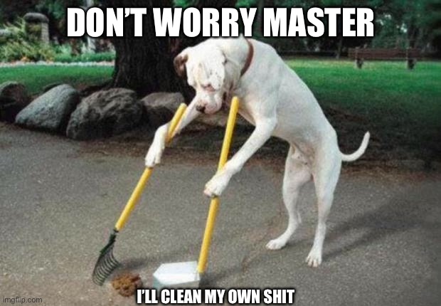 Dog poop | DON’T WORRY MASTER; I’LL CLEAN MY OWN SHIT | made w/ Imgflip meme maker