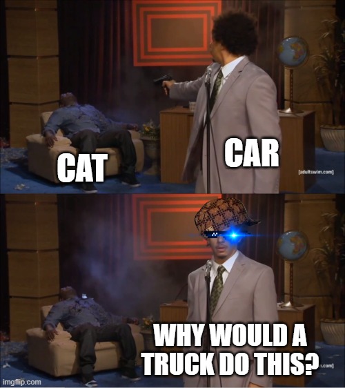 Why would a truck do this | CAR; CAT; WHY WOULD A TRUCK DO THIS? | image tagged in memes,who killed hannibal | made w/ Imgflip meme maker