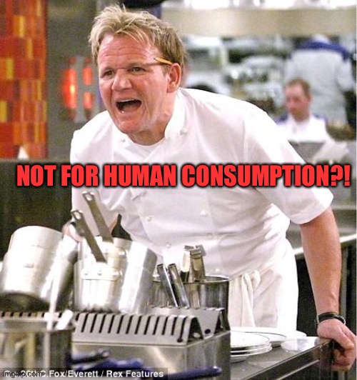 Chef Gordon Ramsay Meme | NOT FOR HUMAN CONSUMPTION?! | image tagged in memes,chef gordon ramsay | made w/ Imgflip meme maker