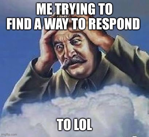 Why you do me like typhoon | ME TRYING TO FIND A WAY TO RESPOND; TO LOL | image tagged in worrying stalin | made w/ Imgflip meme maker