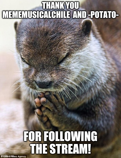 Thank you Lord Otter | THANK YOU MEMEMUSICALCHILE  AND -POTATO-; FOR FOLLOWING THE STREAM! | image tagged in thank you lord otter | made w/ Imgflip meme maker