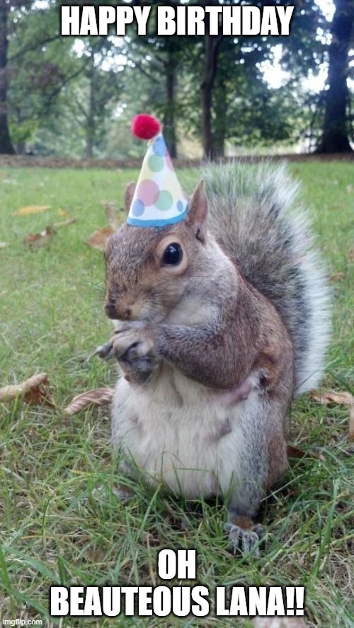 Super Birthday Squirrel Meme | HAPPY BIRTHDAY; OH BEAUTEOUS LANA!! | image tagged in memes,super birthday squirrel | made w/ Imgflip meme maker