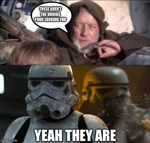 THESE AREN’T THE DROIDS YOUR LOOKING FOR; YEAH THEY ARE | image tagged in memes,these aren't the droids you were looking for,star wars | made w/ Imgflip meme maker