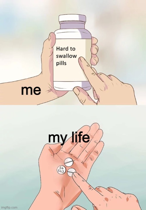 it’s not fun :/ | me; my life | image tagged in memes,hard to swallow pills | made w/ Imgflip meme maker