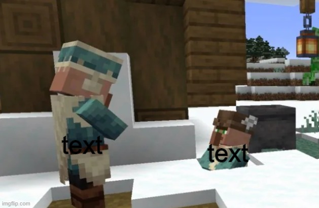 new minecraft meme template | text; text | image tagged in villager looking at other villager,minecraft | made w/ Imgflip meme maker