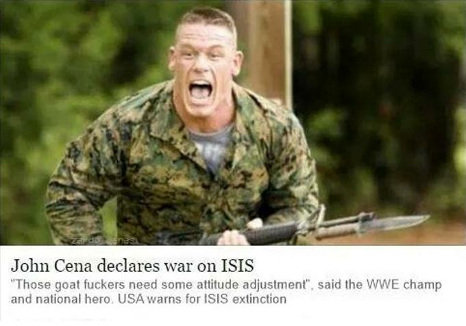 John Cena in camouflage with gun Blank Meme Template