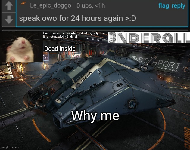 Dead inside; Why me | image tagged in 3nderall announcement temp | made w/ Imgflip meme maker