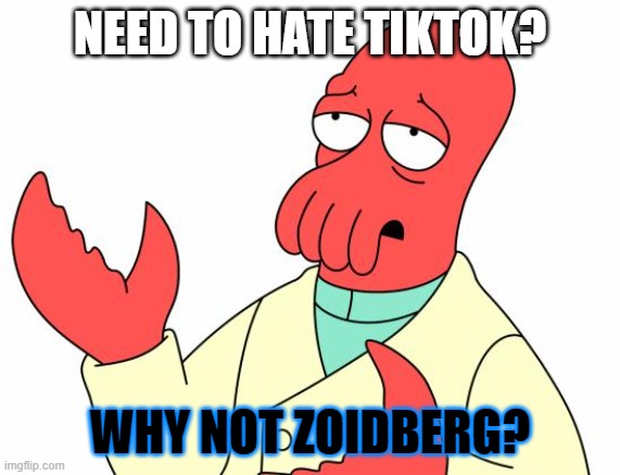 Futurama Zoidberg |  NEED TO HATE TIKTOK? WHY NOT ZOIDBERG? | image tagged in memes,futurama zoidberg | made w/ Imgflip meme maker