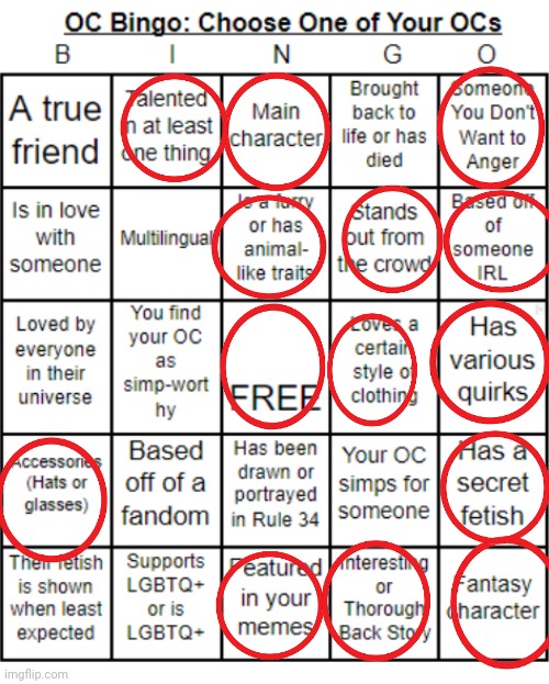 OC bingo, Ren | image tagged in jer-sama's oc bingo | made w/ Imgflip meme maker