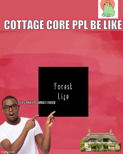 cottage core | COTTAGE CORE PPL BE LIKE; YES THAT IS WHAT I NEED | image tagged in cottage core,forest life | made w/ Imgflip meme maker
