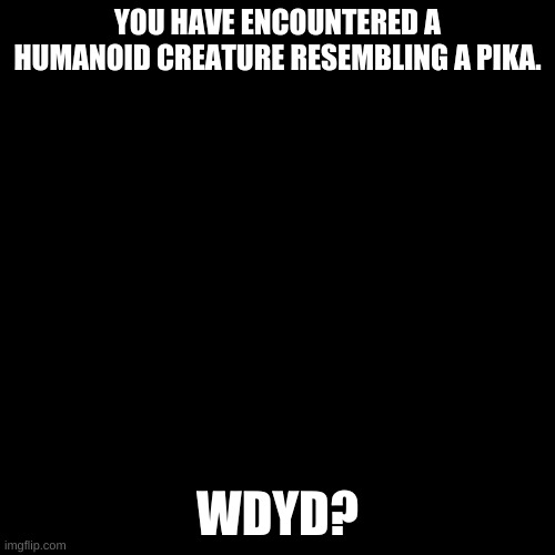Rp with my new OC! | YOU HAVE ENCOUNTERED A HUMANOID CREATURE RESEMBLING A PIKA. WDYD? | image tagged in blank black template,pika | made w/ Imgflip meme maker