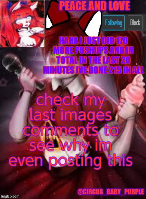 check my last images comments to see why im even posting this; HAHA I JUST DID 170 MORE PUSHUPS AND IN TOTAL IN THE LAST 20 MINUTES IVE DONE 215 IN ALL | image tagged in cbp furry style | made w/ Imgflip meme maker