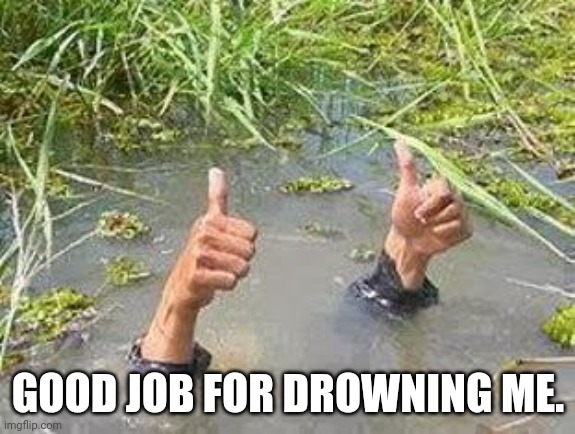 FLOODING THUMBS UP | GOOD JOB FOR DROWNING ME. | image tagged in flooding thumbs up | made w/ Imgflip meme maker