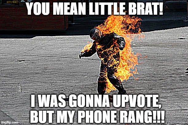 YOU MEAN LITTLE BRAT! I WAS GONNA UPVOTE,  BUT MY PHONE RANG!!! | made w/ Imgflip meme maker