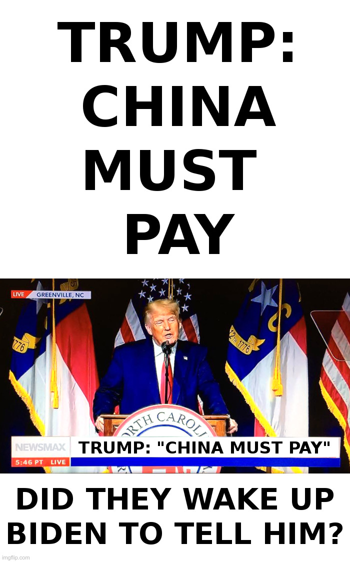 Trump: China Must Pay | image tagged in donald trump,covid 19,made in china,joe biden,fauci,cover up | made w/ Imgflip meme maker