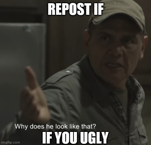 Why does he look like that? | REPOST IF; IF YOU UGLY | image tagged in why does he look like that | made w/ Imgflip meme maker