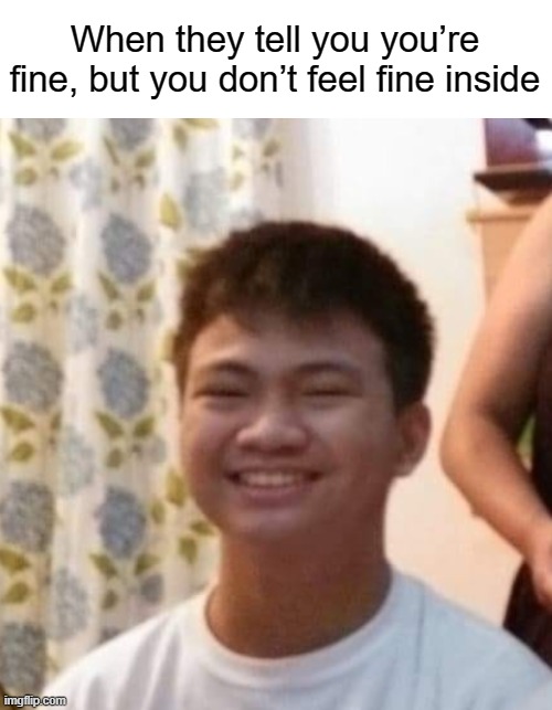 hide the depression | When they tell you you’re fine, but you don’t feel fine inside | image tagged in hide the depression | made w/ Imgflip meme maker
