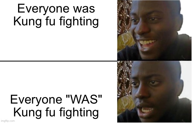 I missed the action... |  Everyone was Kung fu fighting; Everyone "WAS" Kung fu fighting | image tagged in disappointed black guy | made w/ Imgflip meme maker