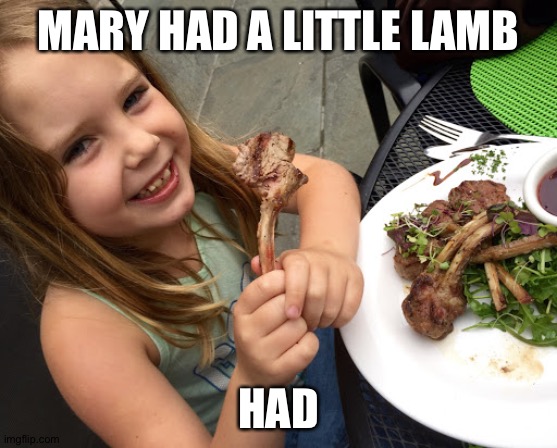 Until the lamb gets eaten! | MARY HAD A LITTLE LAMB; HAD | image tagged in memes,funny | made w/ Imgflip meme maker