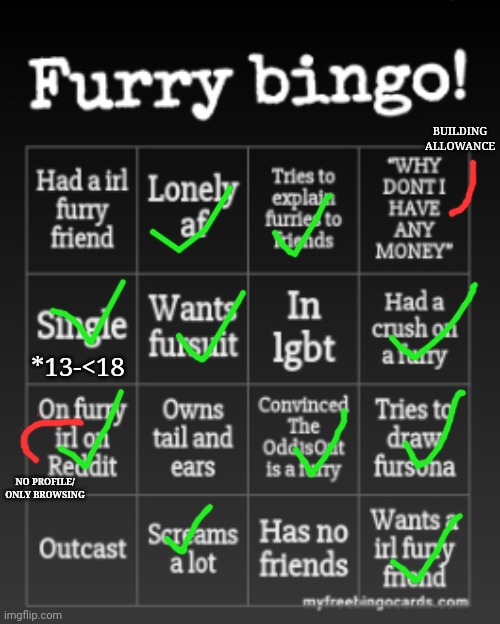B4 - You should see me on kahoot | BUILDING
ALLOWANCE; *13-<18; NO PROFILE/
ONLY BROWSING | image tagged in furry bingo,i tried | made w/ Imgflip meme maker