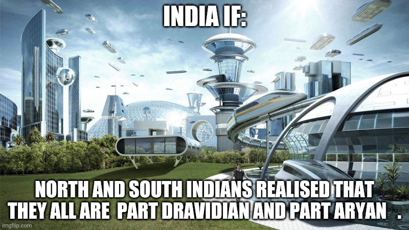 The future world if | INDIA IF:; NORTH AND SOUTH INDIANS REALISED THAT THEY ALL ARE  PART DRAVIDIAN AND PART ARYAN   . | image tagged in the future world if | made w/ Imgflip meme maker
