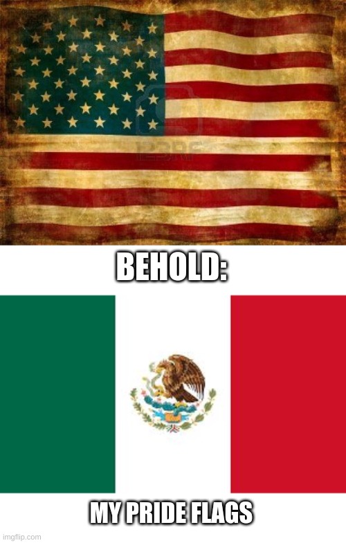 BEHOLD: MY PRIDE FLAGS | image tagged in old american flag,mexican flag | made w/ Imgflip meme maker