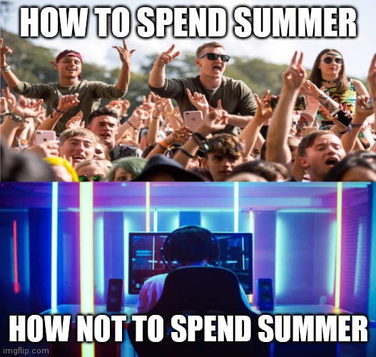 Festival vs gamer | HOW TO SPEND SUMMER; HOW NOT TO SPEND SUMMER | image tagged in festival vs gamer,memes | made w/ Imgflip meme maker