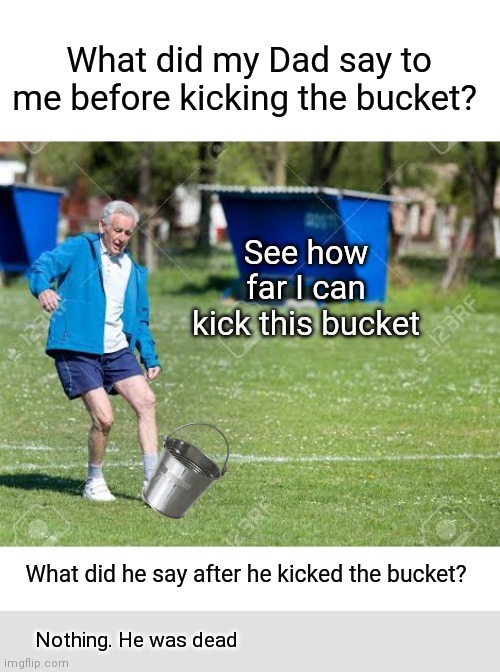 Dad Kicked It | Nothing. He was dead | image tagged in kicked,bucket,dead | made w/ Imgflip meme maker