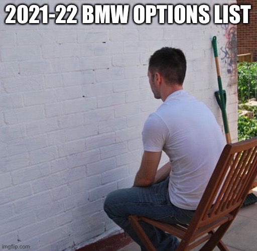 Bored | 2021-22 BMW OPTIONS LIST | image tagged in bored | made w/ Imgflip meme maker