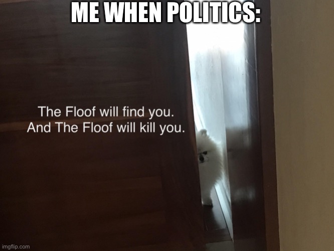 Politics | ME WHEN POLITICS: | image tagged in the floof will find you | made w/ Imgflip meme maker