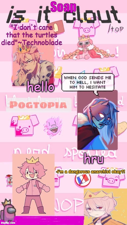 soap techno temp 2.0 | hello; hru | image tagged in soap techno temp 2 0 ty yachi | made w/ Imgflip meme maker