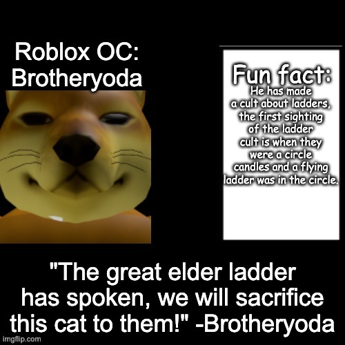 yes | He has made a cult about ladders, the first sighting of the ladder cult is when they were a circle candles and a flying ladder was in the circle. "The great elder ladder has spoken, we will sacrifice this cat to them!" -Brotheryoda | image tagged in fun fact | made w/ Imgflip meme maker