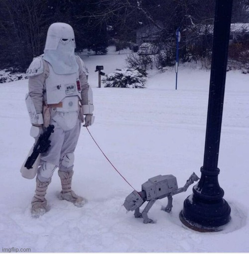 Snowtrooper and his pet AT-AT | image tagged in snowtrooper and his pet at-at | made w/ Imgflip meme maker