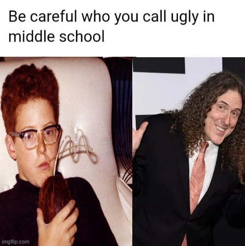 image tagged in be careful who you call ugly in middle school,weird al yankovic,weird al,memes,funny | made w/ Imgflip meme maker