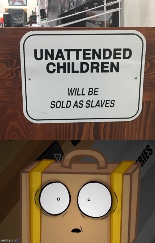 "sold as slaves" | image tagged in shocked suitcase,children,slaves | made w/ Imgflip meme maker