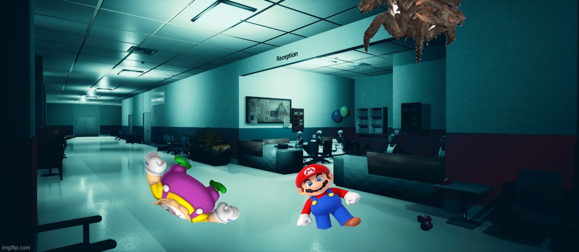 wario, mario, and a mirelurk all noclip through reality at the wrong time in a hospital | image tagged in wario,mario,fallout 4 | made w/ Imgflip meme maker