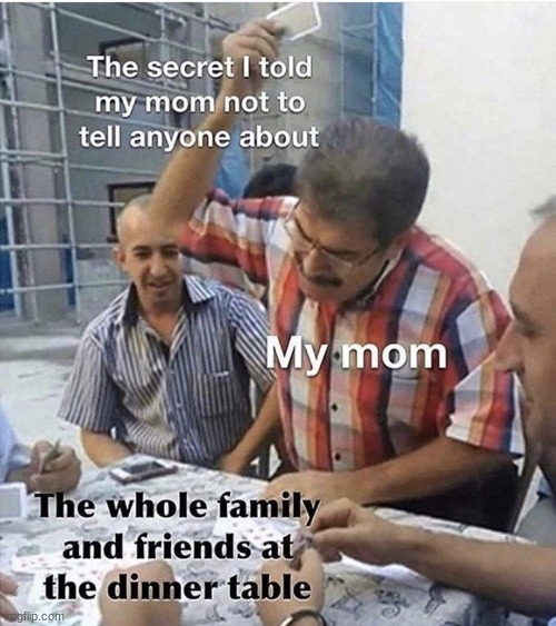 this is why i keep everything to myself......;-; | image tagged in moms be like,never trust her | made w/ Imgflip meme maker