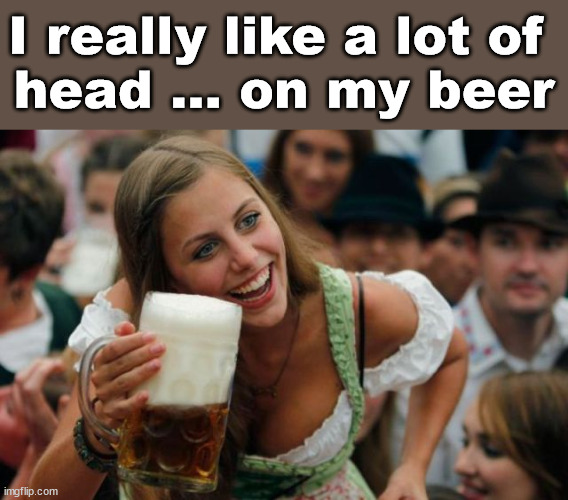 I really like a lot of 
head ... on my beer | image tagged in beer | made w/ Imgflip meme maker