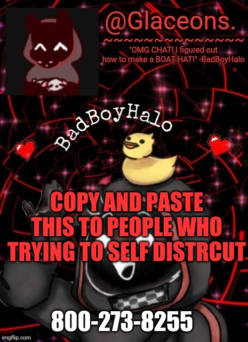 Bbh created by bazooka | COPY AND PASTE THIS TO PEOPLE WHO TRYING TO SELF DISTRCUT; 800-273-8255 | image tagged in bbh created by bazooka | made w/ Imgflip meme maker