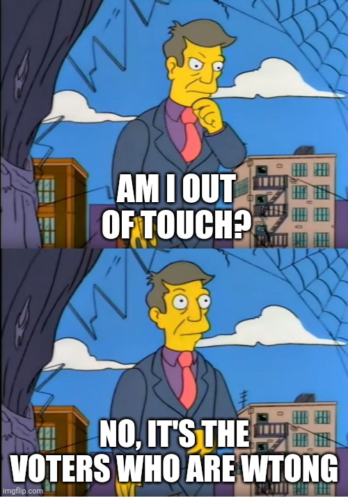 Skinner Out Of Touch | AM I OUT OF TOUCH? NO, IT'S THE VOTERS WHO ARE WTONG | image tagged in skinner out of touch | made w/ Imgflip meme maker